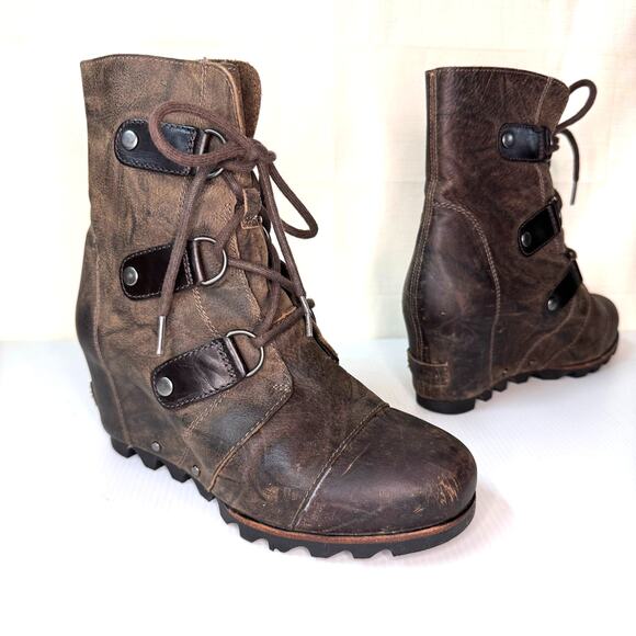Sorel Shoes - SOREL Joan of Arctic Boots Women's 7.5 Wedge Leather Lace Up Rustic Outdoor